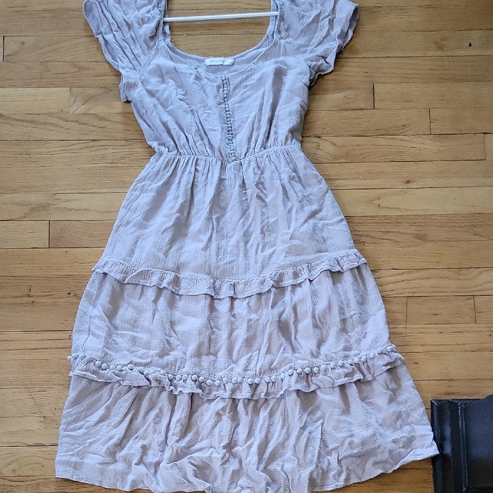 Light Midi Dress With Pom Pom Details